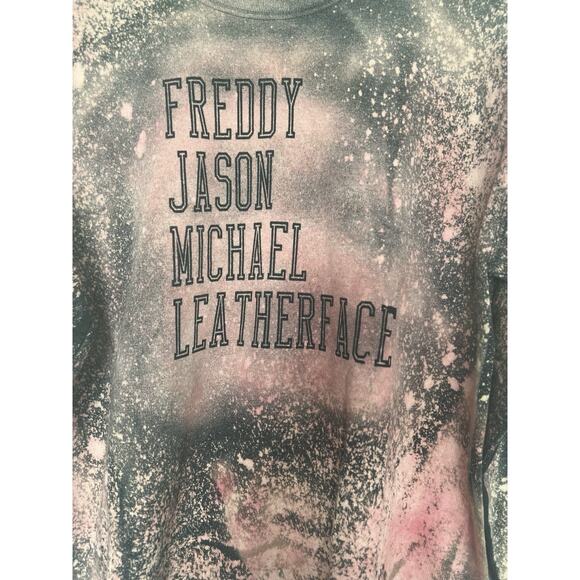 Pink Tie Dye Halloween Sweatshirt Sz L Freddy Jason Micheal Leather Face - Picture 4 of 8